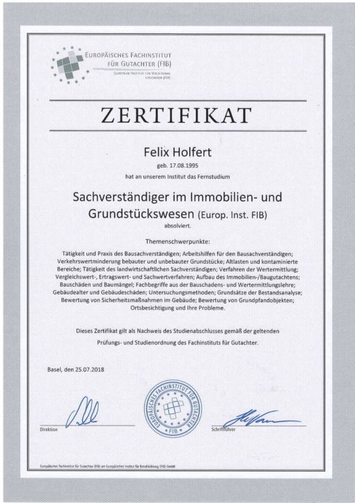 Zertifikat Studium